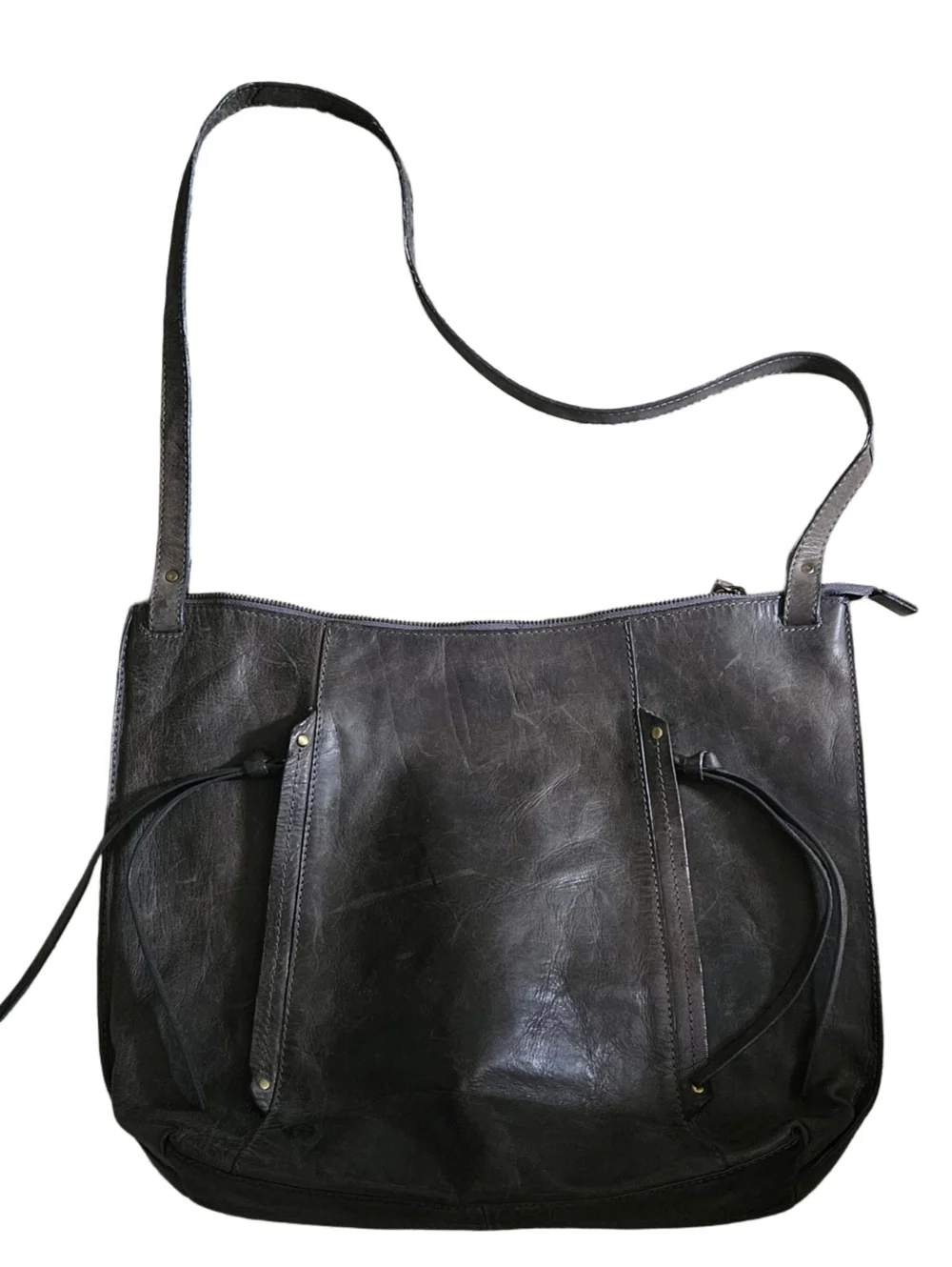 Børn Distressed Leather Crossbody Bag Grey Slate Large Hobo Shoulder Bag
